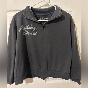 Juniors Rolling Stones Cropped Quarter Zip Hoodie